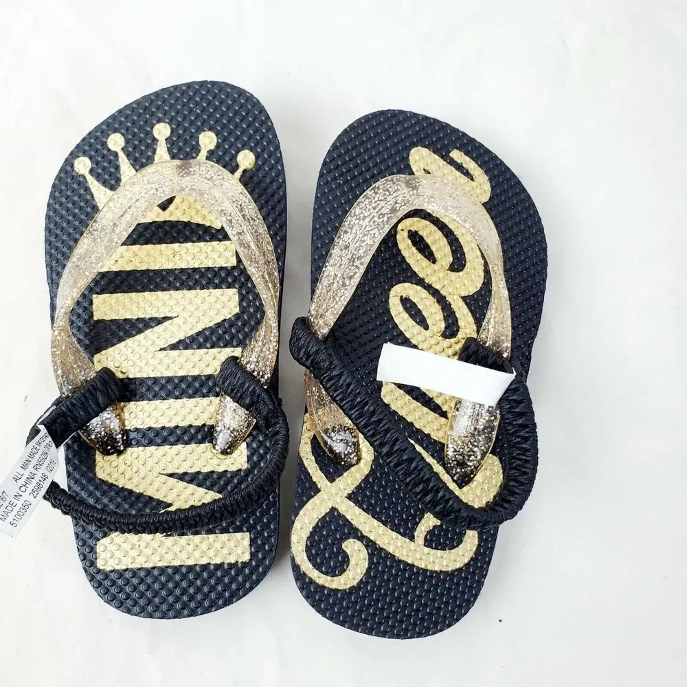 Children's Place Baby Mini Queen Flip Flop Sandals Black Gold‎ Size 6/7